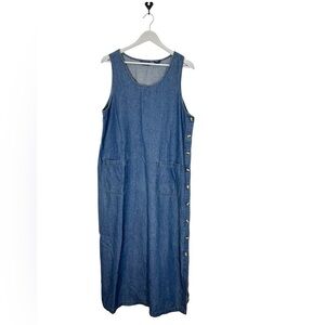 Vintage Karen Scott Jumper Maxi Dress Large Blue Denim Sleeveless Pockets Modest